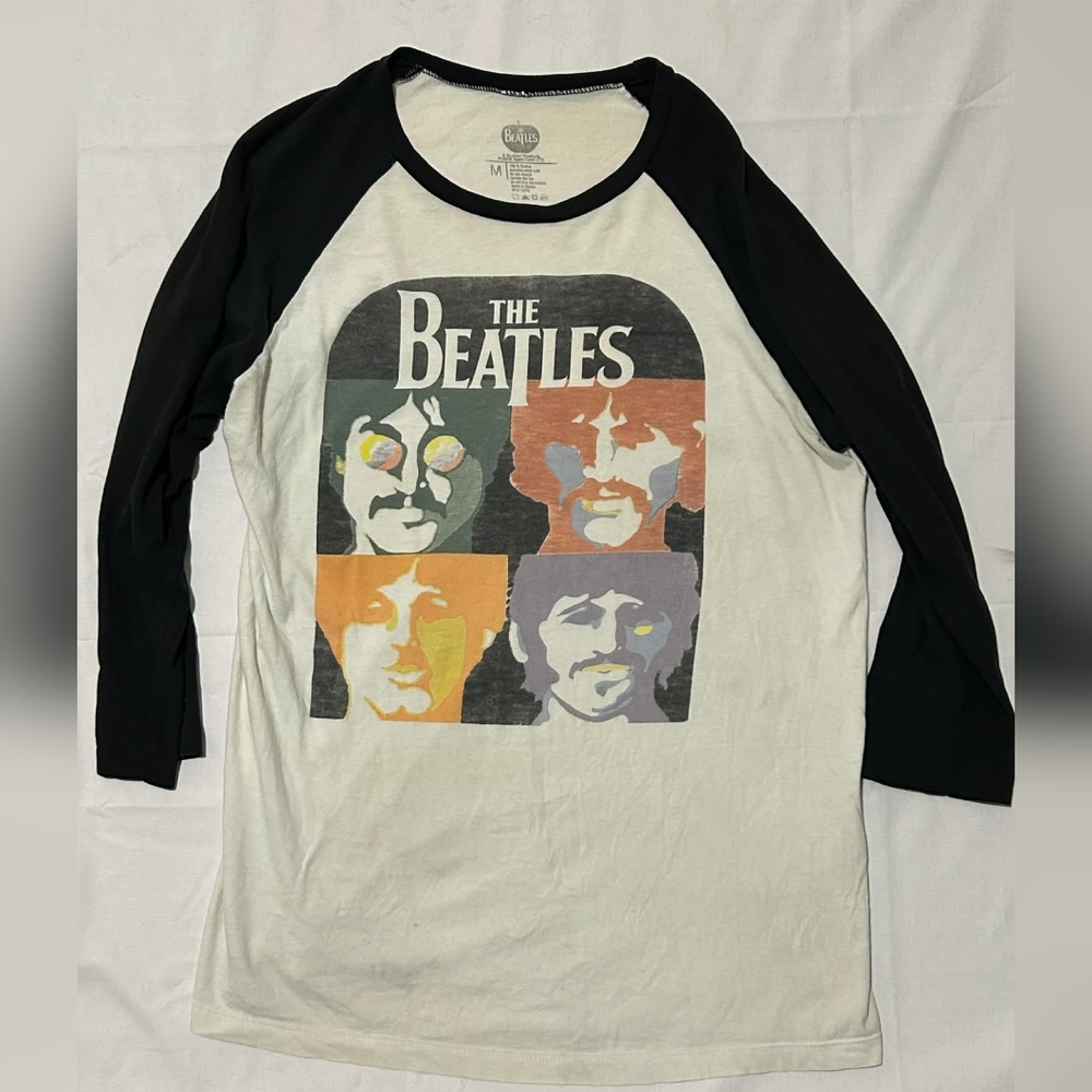 The Beatles Four Portrait Graphic Raglan Baseball Tee Sz M Women’s XL 21–27 P2P